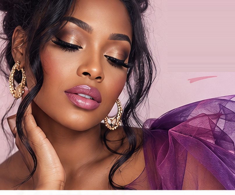 Elegant & Jazzy model in a purple top with bold, radiant makeup