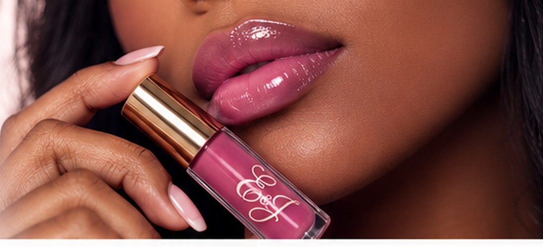 Close-up of glossy lips with an Elegant & Jazzy lip gloss