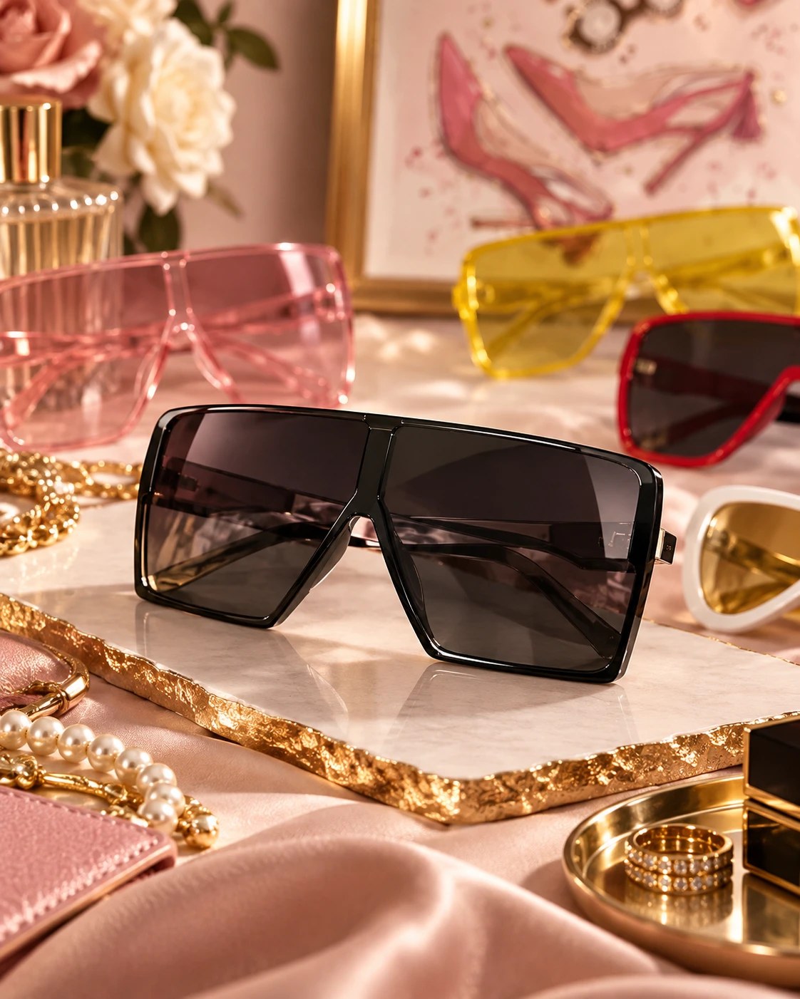 Black oversized square E&J sunglasses